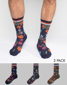 3 пары носков с цветами и полосками в рубчик ASOS - Мульти