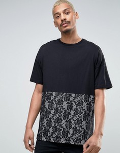 Oversize-футболка с кружевной вставкой ASOS - Черный