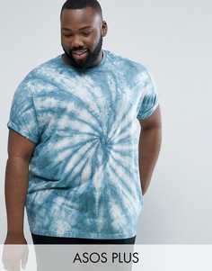 Oversize-футболка с отворотами на рукавах и принтом тай-дай ASOS PLUS - Синий