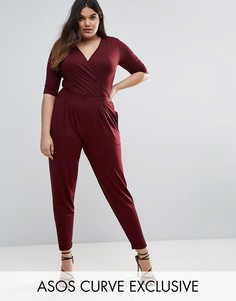 Комбинезон с запахом и рукавами 3/4 ASOS CURVE - Красный
