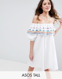 Хлопковое платье с ацтекской вышивкой ASOS TALL - Мульти