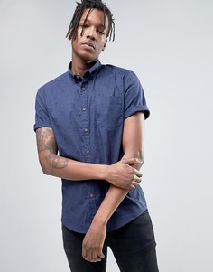 Эластичная узкая рубашка с пальмами ASOS - Темно-синий