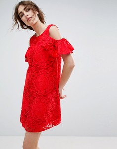 Кружевное платье с открытыми плечами ASOS - Красный