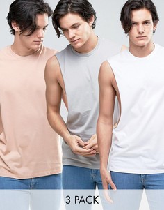 3 футболки без рукавов с заниженными проймами ASOS - СКИДКА - Мульти