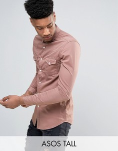 Розовая приталенная джинсовая рубашка в стиле вестерн ASOS TALL - Розовый