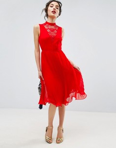 Платье миди без рукавов с кружевной вставкой ASOS - Красный