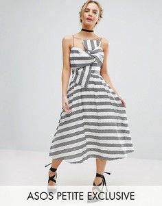 Платье миди в полоску с бантом ASOS PETITE - Белый