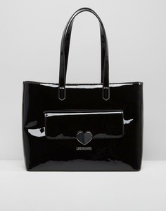 Лакированная большая сумка Love Moschino - Черный