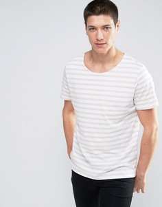 Полосатая футболка премиум с широкой горловиной Jack &amp; Jones - Светло-серый