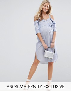 Платье-рубашка с открытыми плечами и отворотами ASOS Maternity - Синий