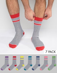 Набор из 7 пар носков в полоску с контрастными манжетами и мыском ASOS - Мульти