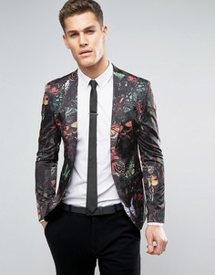 Супероблегающий блейзер с бабочками ASOS - Черный
