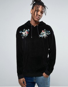 Oversize-худи из велюра с вышивкой ASOS - Черный