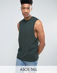 Зеленая футболка без рукавов с заниженными проймами ASOS TALL - Зеленый