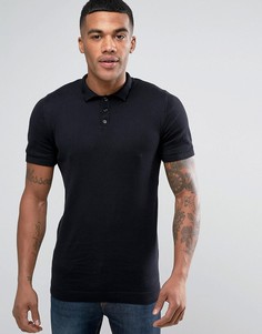 Черная обтягивающая трикотажная футболка-поло ASOS - Черный