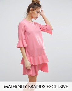 Платье мини с расклешенными рукавами и оборками по краю Queen Bee - Розовый