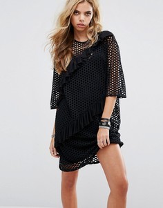 Платье-рубашка из сетки с оборками Boohoo - Черный