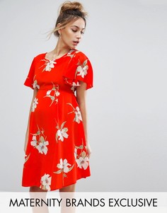 Чайное платье с цветочным принтом и завязкой на спине Queen Bee - Красный