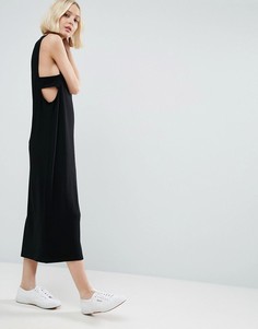 Платье макси в рубчик со вставками по бокам ASOS - Черный