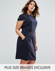 Платье-футляр миди с короткими рукавами и поясом сзади Closet Plus - Темно-синий