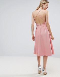 Приталенное платье миди из вафельного трикотажа ASOS - Розовый