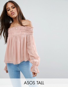 Присборенный топ с открытыми плечами ASOS TALL - Розовый