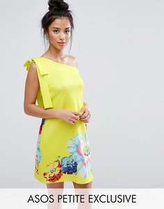 Платье мини на одно плечо с цветочным принтом ASOS PETITE - Зеленый