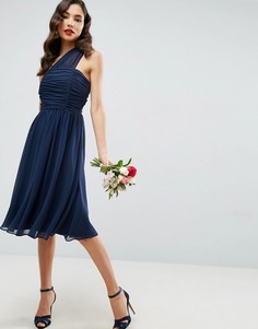 Присборенное платье миди на одно плечо из шифона ASOS - Темно-синий