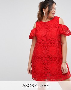 Кружевное платье с вырезами на плечах ASOS CURVE - Красный