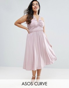 Платье миди с V-образным вырезом и присборенной отделкой ASOS CURVE WEDDING - Фиолетовый