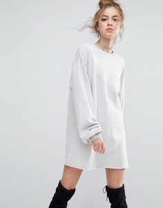 Трикотажное oversize-платье с длинными рукавами ASOS - Светло-серый
