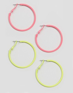 Набор из 2 пар сережек‑колец неоновых цветов New Look - Желтый