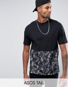 Oversize-футболка с кружевной вставкой ASOS TALL - Черный
