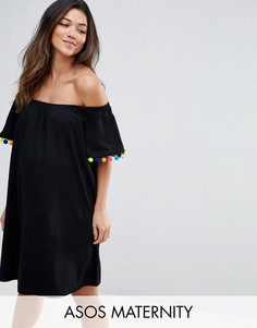 Платье с помпонами ASOS Maternity - Черный