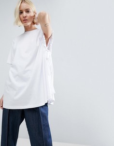 Футболка с асимметричными драпированными рукавами ASOS WHITE - Белый