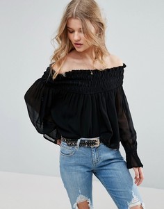 Топ с открытыми плечами и присборенной отделкой ASOS - Черный