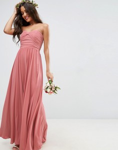 Платье макси с открытыми плечами и бантом на груди ASOS WEDDING - Бежевый