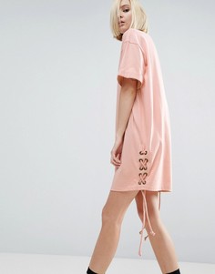 Платье-футболка со шнуровкой по бокам ASOS - Розовый
