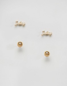 Набор золотистых сережек-гвоздиков Juicy Couture - Золотой