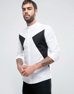 Рубашка скинни со вставками и воротником на пуговицах ASOS - Белый
