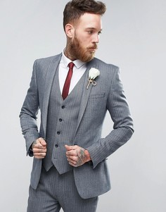 Синий суперузкий пиджак с шевронным узором из смешанной шерсти ASOS WEDDING - Синий