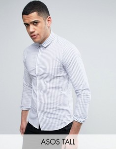 Эластичная узкая рубашка в голубую полоску ASOS TALL - Синий