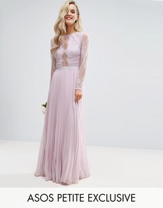 Кружевное платье макси с плиссировкой ASOS PETITE WEDDING - Фиолетовый