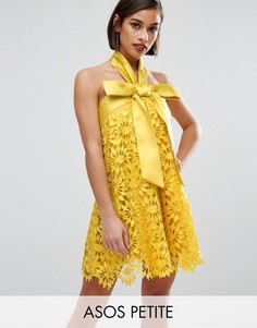 Кружевное платье-трапеция мини с бантом ASOS PETITE SALON - Желтый