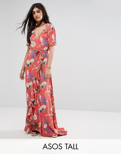 Чайное платье макси с оборкой и цветочным принтом ASOS TALL - Мульти