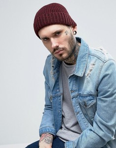 Бордовая вязаная шапка-бини в рубчик ASOS - Красный
