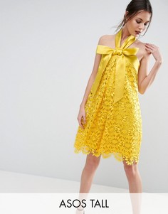Кружевное платье-трапеция миди с бантом ASOS TALL SALON - Желтый