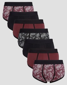 7 трусов-хипстеров с окантовкой (однотонные и с принтом пейсли) ASOS - Черный