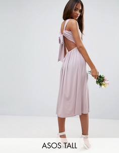 Платье миди с V-образным вырезом и сборками ASOS TALL - Фиолетовый