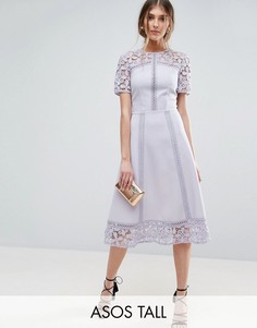 Платье-премиум миди с кружевными вставками ASOS TALL - Фиолетовый